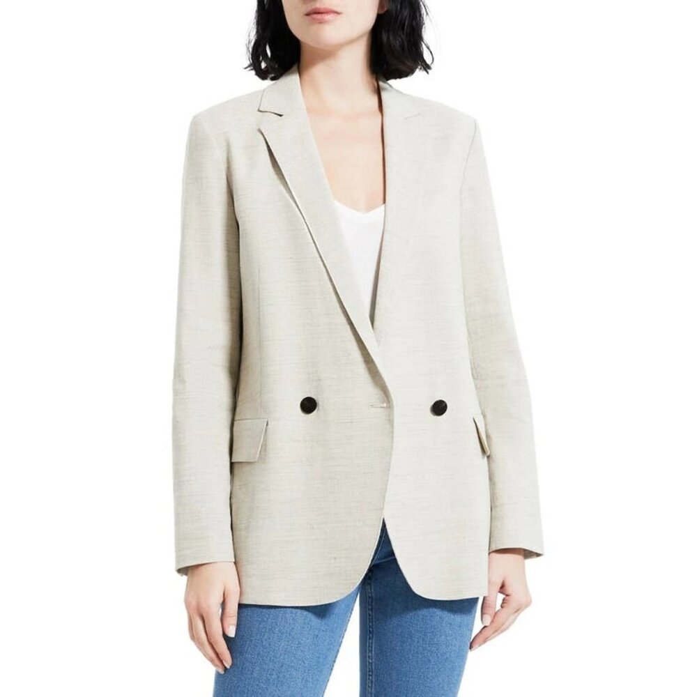 Theory NWT Oat Melange Linen Double Breasted Blazer Jacket 14